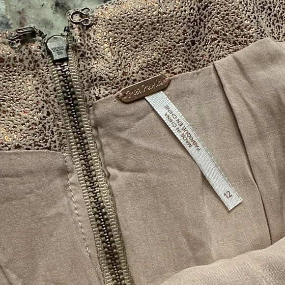 NWT Free People metallic rose gold mini skirt - Picture 4 of 7